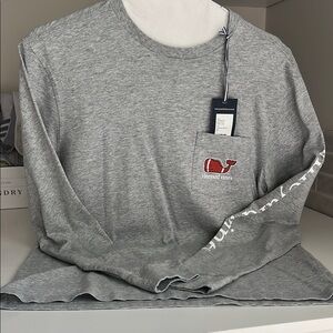 NTW! Vineyard Vines Gray Long Sleeve Tee Football Whale